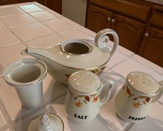 Hall China Jewel Tea Autumn Leaf Teapot and Range Salt  Pepper Shakers third image