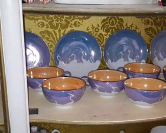 Vintage Japanese Lusterware Heron Motif Tea Set