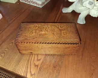 Vintage Pyrography and Carved Wooden Keepsake Box