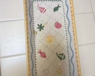 HandPainted Coastal Motif Rectangular Ceramic Serving Tray