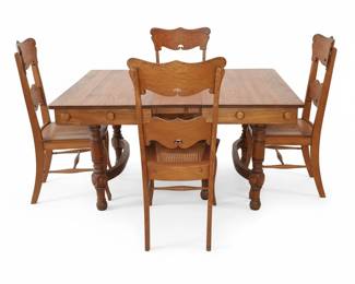 Victorian Oak Dining Set with Cane Seats