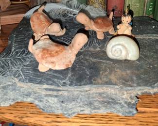 Handmade Clay Turtle and Figurine Display Set