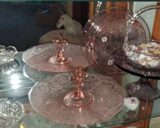 Vintage Pink Depression Glass Serving Collection