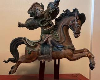 Shiwan Ceramic Warrior on Horseback Sculpture