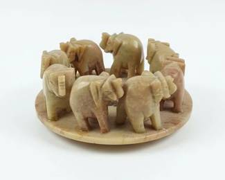 Vintage Carved Soapstone Elephant Carousel Incense Holder