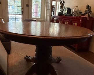 Antique Oak Pedestal Dining Table with Claw Feet. L H fifth image