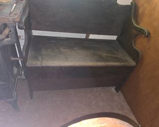 Antique Oak Deacons Bench with Storage third image