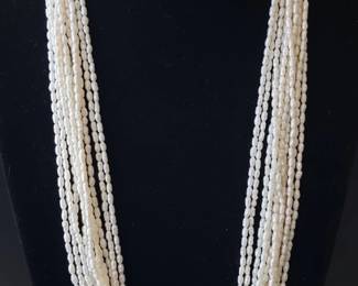 MultiStrand Rice Pearl Necklace with k Gold Clasp