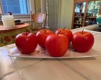 Decorative Ceramic Rectangular Serving Tray with Artificial Apples