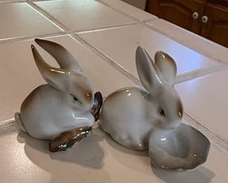 Vintage Zsolnay Porcelain Rabbit Figurines