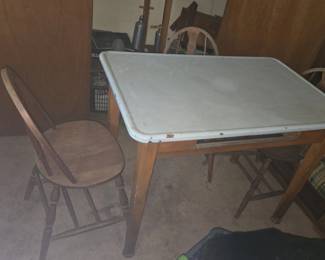 Vintage Enamel Top Kitchen Table and Chair Set