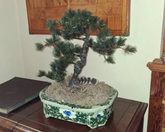 Artificial Bonsai Pine in Decorative Ceramic Planter