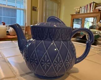 Vintage Blue Glazed Stoneware Teapot