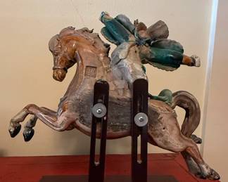 Shiwan Ceramic Warrior on Horseback Sculpture fourth image