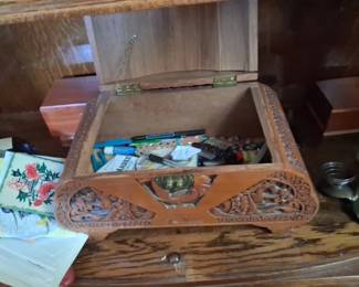 Vintage Carved Camphor Wood Jewelry Box second image