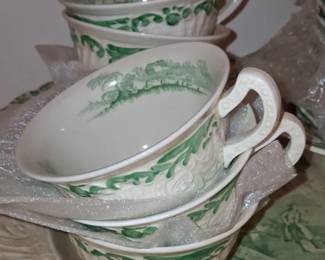 Vintage Wedgwood Patrician Torbay Green Transferware Dinnerware Set