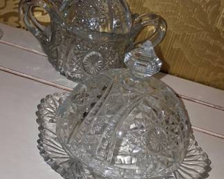 EAPG Pressed Glass Covered Butter Dish and Sugar Bowl