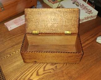 Vintage Pyrography and Carved Wooden Keepsake Box second image