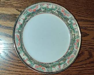 Chinese Export Porcelain Famille Rose Plate with Silver Rim