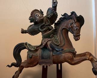 Shiwan Ceramic Warrior on Horseback Sculpture fifth image