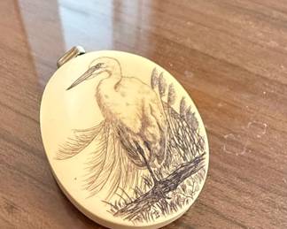 Scrimshaw Egret Pendant