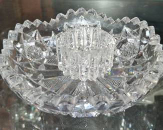 American Brilliant Period Cut Glass Nappy with Center Match Holder