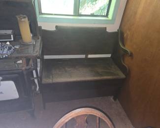 Antique Oak Deacons Bench with Storage