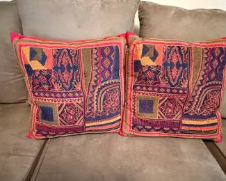 Pair of Vintage BanjaraStyle Embroidered Patchwork Pillows second image