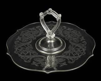 Vintage Fostoria Uranium Glass Center Handle Server