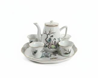 Vintage Chinese Porcelain Tea Set with Tray