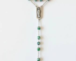 Irish Celtic Cross Rosary with Green Iridescent Beads