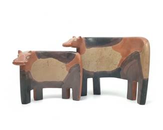 Vintage Carved Stone Cow Figurines