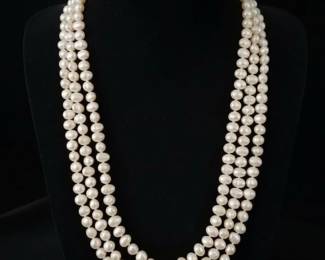 Triple Strand Pink Freshwater Cultured Pearl Necklace