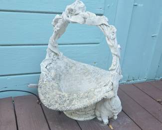 Vintage Cast Stone Rabbit Basket Planter