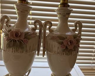 Vintage Capodimonte Style Porcelain Urn Table Lamps second image