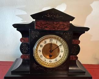 Antique Black Slate Mantel Clock
