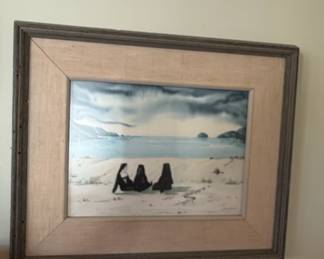 Hildegard Peets Watercolor Painting of Three Nuns on a Beach second image