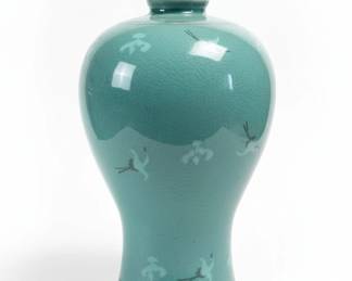 Korean Celadon Meiping Vase with Crane Motif