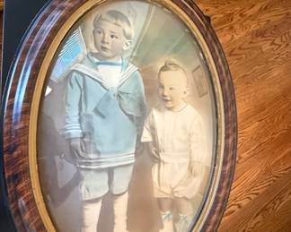 Antique Convex Glass Portrait of Two Boys