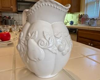 Vintage Gibson Designs White Ceramic Fruit Relief Pitcher