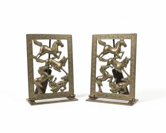Vintage MidCentury Brass Horse Motif Bookends