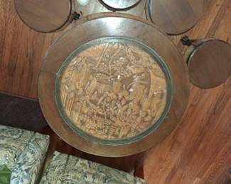 Vintage Chinese Carved Wood Nesting Stool Table Set second image