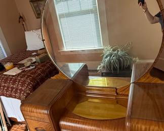 Art Deco Waterfall Vanity with Circular Mirror L W H second image