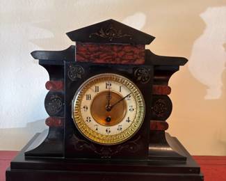 Antique Black Slate Mantel Clock fifth image