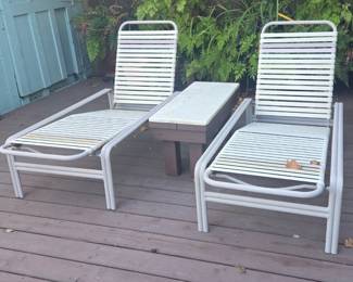 Vintage Aluminum Strap Chaise Lounge Set