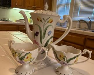 Blue Ridge Southern Potteries Chocolate Pot with Creamer and Sugar