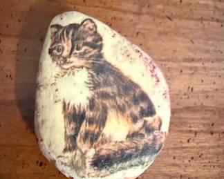 Decorative Decoupage Cat Stone