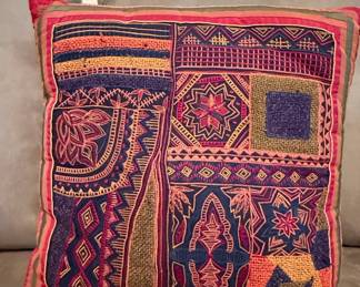 Pair of Vintage BanjaraStyle Embroidered Patchwork Pillows