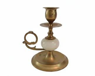Vintage Brass and Alabaster Chamberstick Candle Holder
