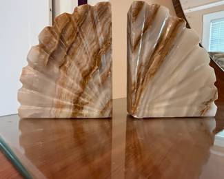 Vintage Carved Onyx Scalloped Shell Bookends second image